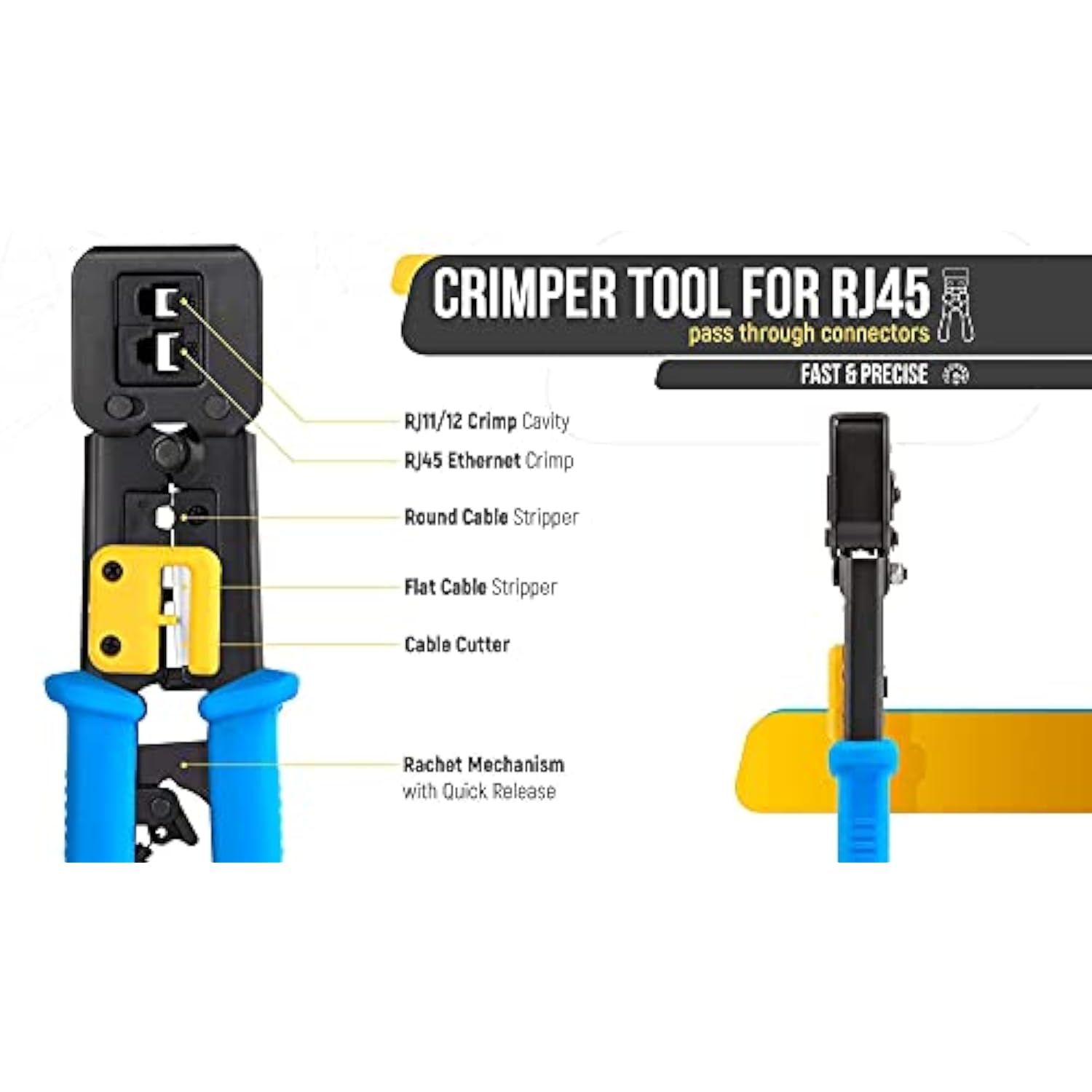 Bundle – 2 Items: Rj45 Crimp Tool + 100 Pack Of Cat5E Pass Through Connectors.