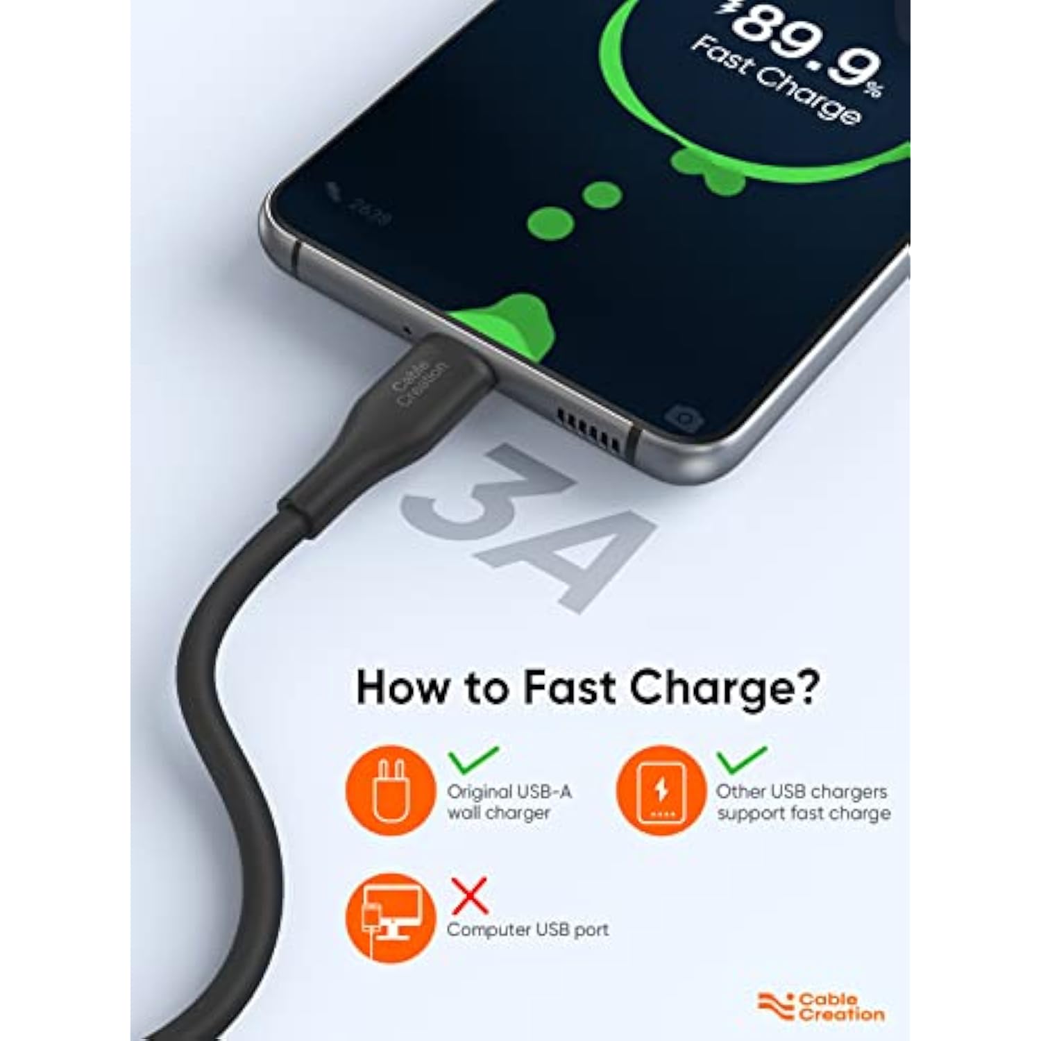 CableCreation USB A to USB C Cable 6ft, USB C Charger Cable 3A Fast Charging,