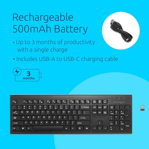 Kb270 Eq Wireless Rechargeable Keyboard, Full-Size, Spill-Proof, 2.4Ghz & Bluetooth 5.0 Connection, Compatible With Windows And Macos (K75558Na)