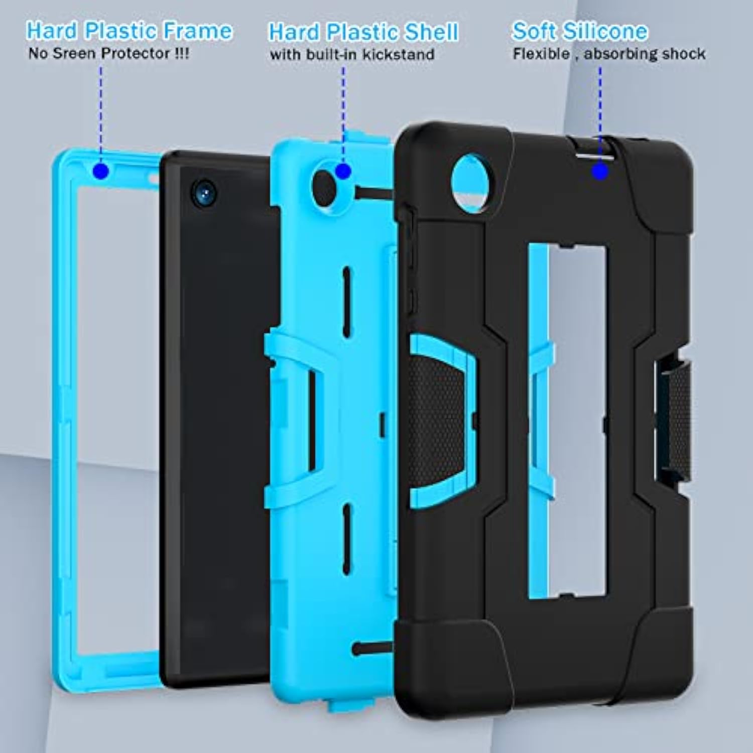 Case For Tcl Tab 8 Le 9137W / Tab 8 Wifi 9132X,Heavy Duty Rugged Shockproof Case With Hand Strap Shoulder Strap Kickstand Case For Tcl Tab 8 Le 9137W / Tab 8 Wifi 9132X Black+Blue