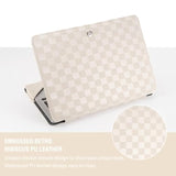 MOSISO Case Compatible with MacBook Air 13 inch M4 A3240 M3 A3113 M2 A2681 M1 A2337 A2179 A1932 2025-2018/Pro 13 M2 M1 2024-2016,Checker Texture Grid PU Leather Portfolio Protective Stand Cover,Beige