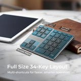Bluetooth Number Pad, Aluminum 34-Key Wireless Numeric Keypad, Usb-C Rechargeable Numpad Keyboard For Data Entry And Accounting, Compatible With Laptop, Mac, Surface Pro, Pc Desktop