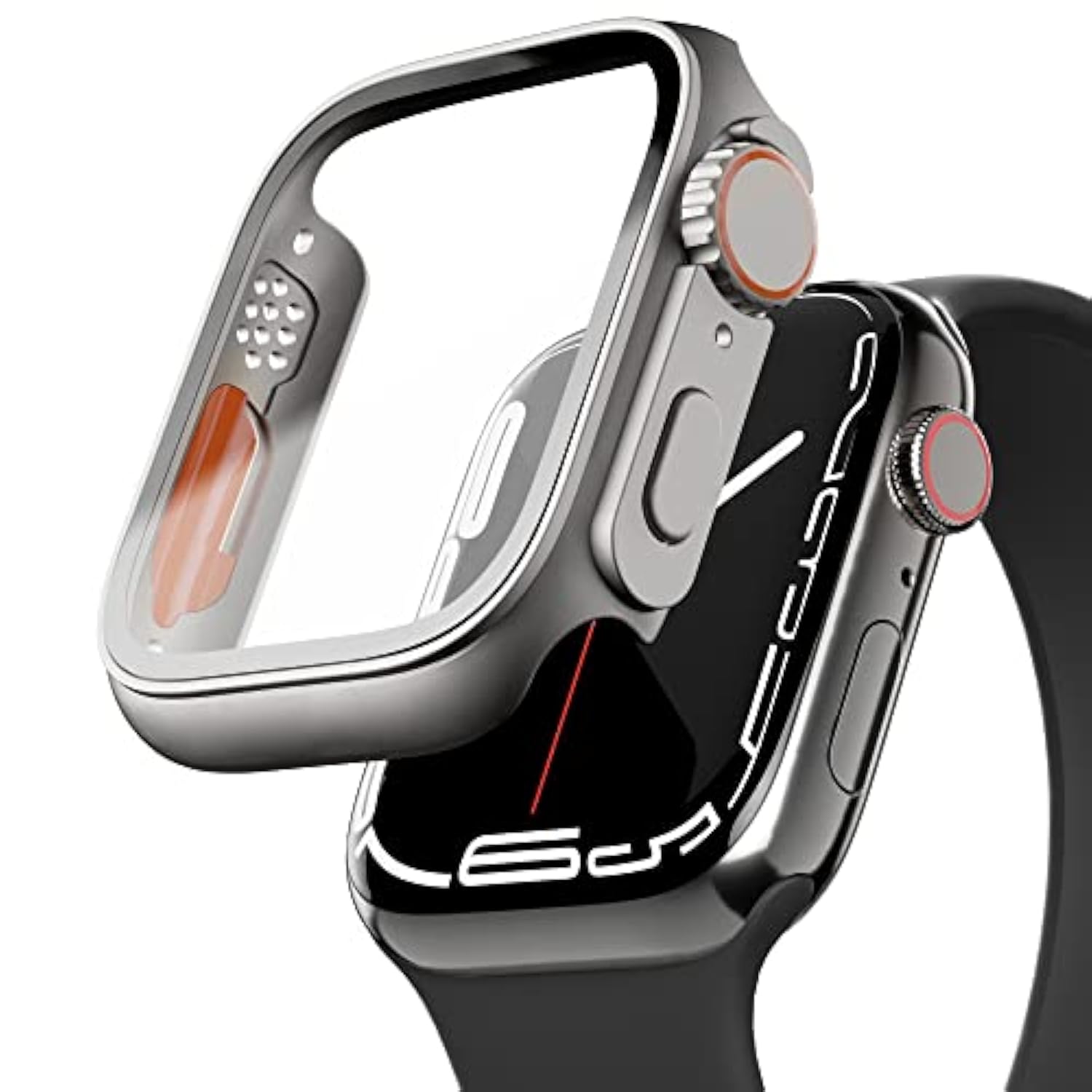 Compatible For Watch Series 7/8/9 45Mm Hard Case With Tempered Glass Screen Protector, Unique Design Hard Pc Cover, Bumper Full Coverage Accessories For Iwatch 7/8 45Mm