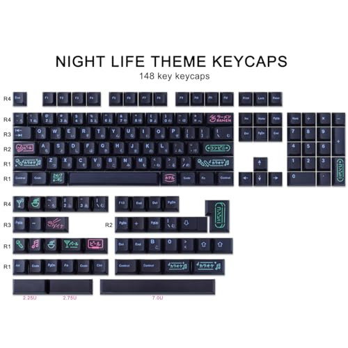 Keycaps, 148 Keys Dye Sublimation Cherry Profile Keycaps Japanese Pbt Keycap Set For Cherry Mx Switches Iso/Ansi Layout Mechanical Keyboards