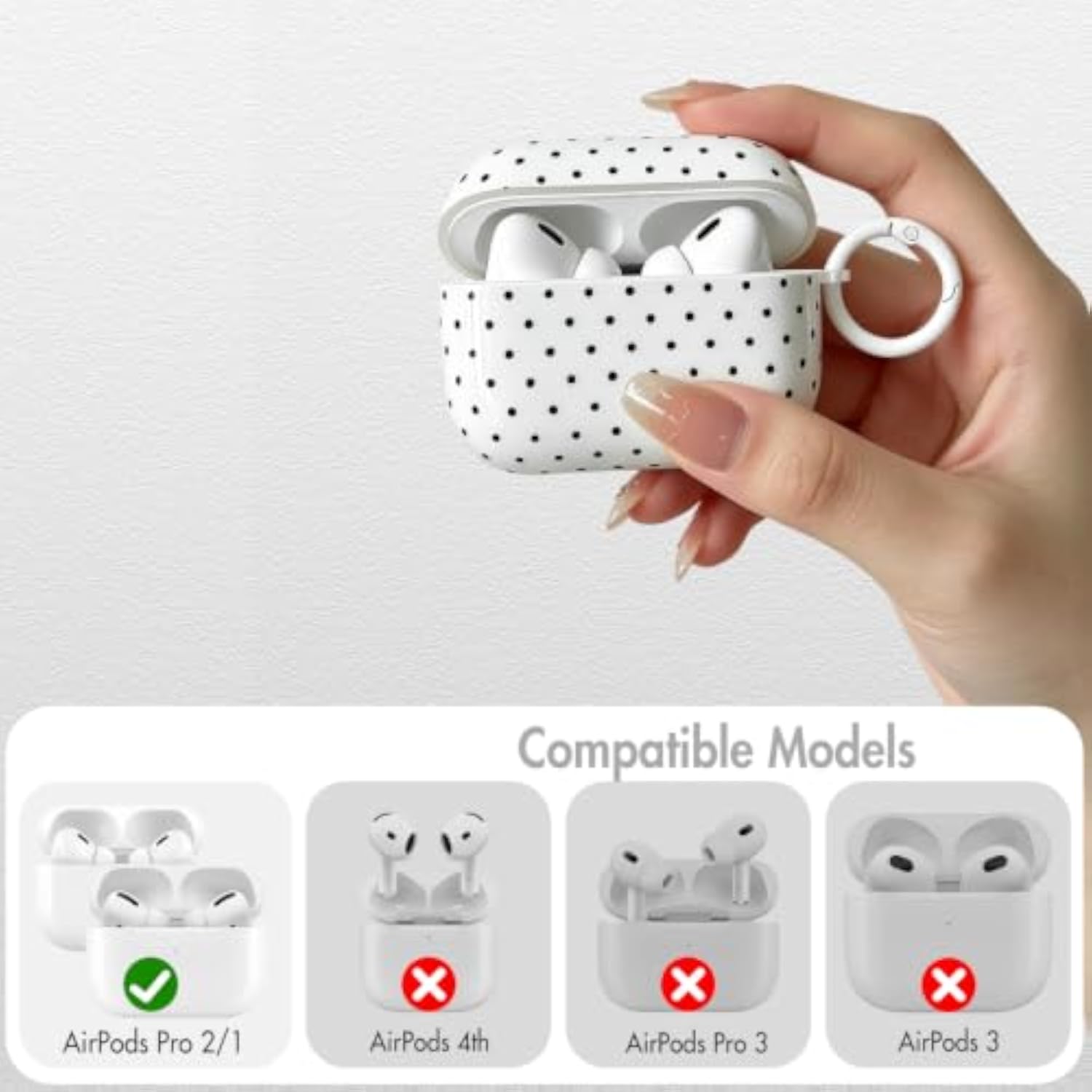 AirPods Pro 2 Case with Cleaner Kit Cute Polka Dot Pattern Design for Women Girls Keychain Protective Shockproof Cover for AirPods Pro 2nd/1st Generation White