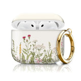 Cute Beige Flower AirPods 4th Generation Case Cover with Golden Round Buckle - Shockproof Protective Design for Women and Girls