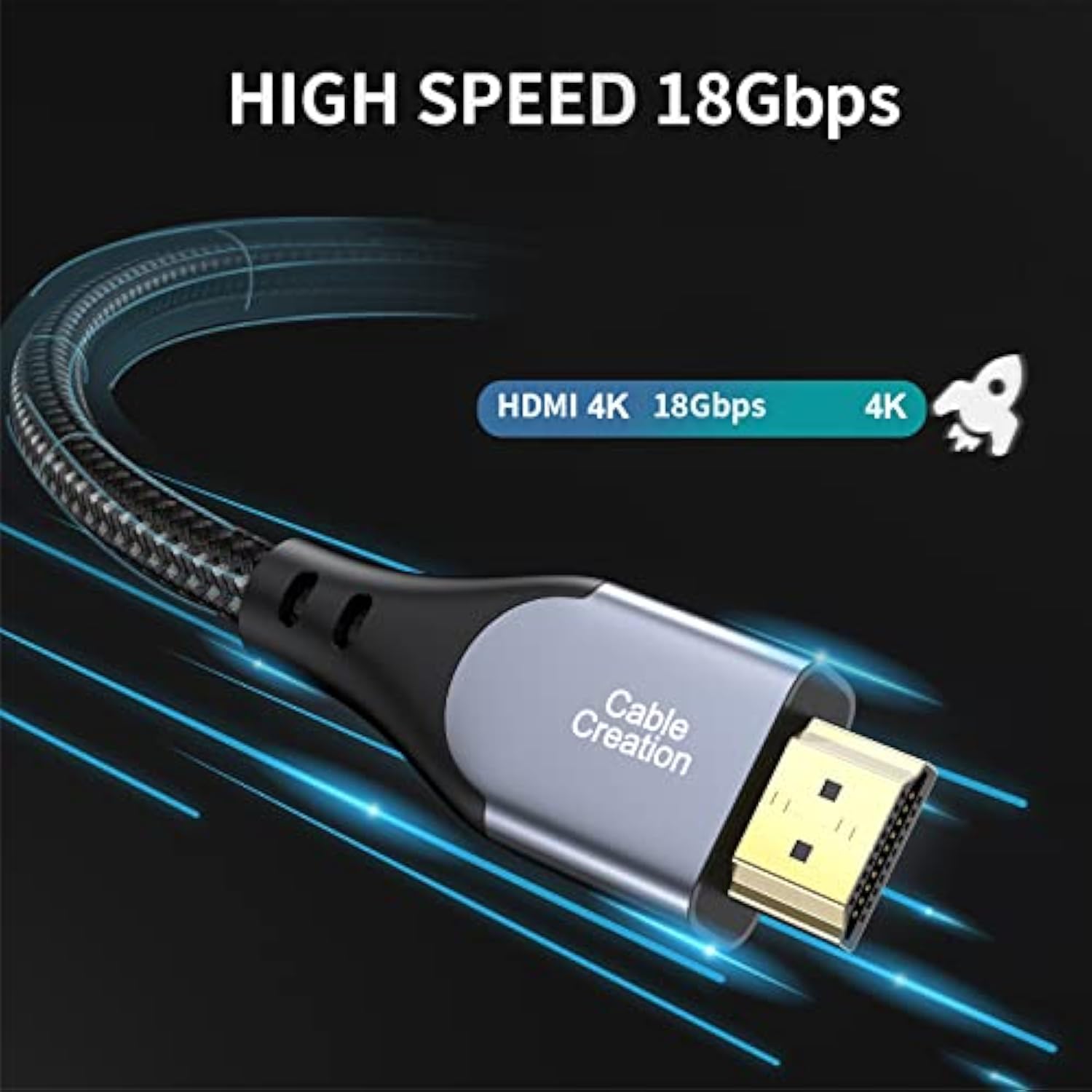 CableCreation HDMI Cable 4K@60Hz, 6ft Grey HDMI 4K Male to Male Cable, High-Sp