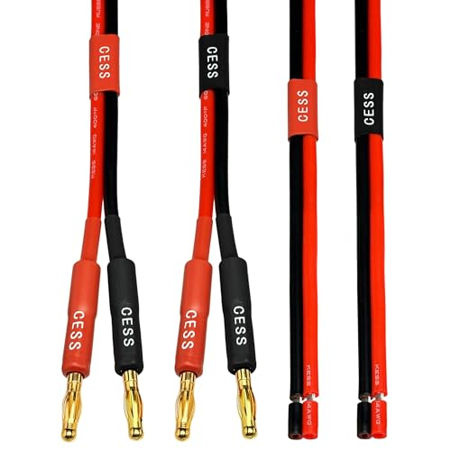 CESS-225-6f Banana Plug Adapter Connector to Bare Wire Open End Audio Cable DIY for Speaker & Amplifier, 2-Channel, 14 Gauge (6 Feet)