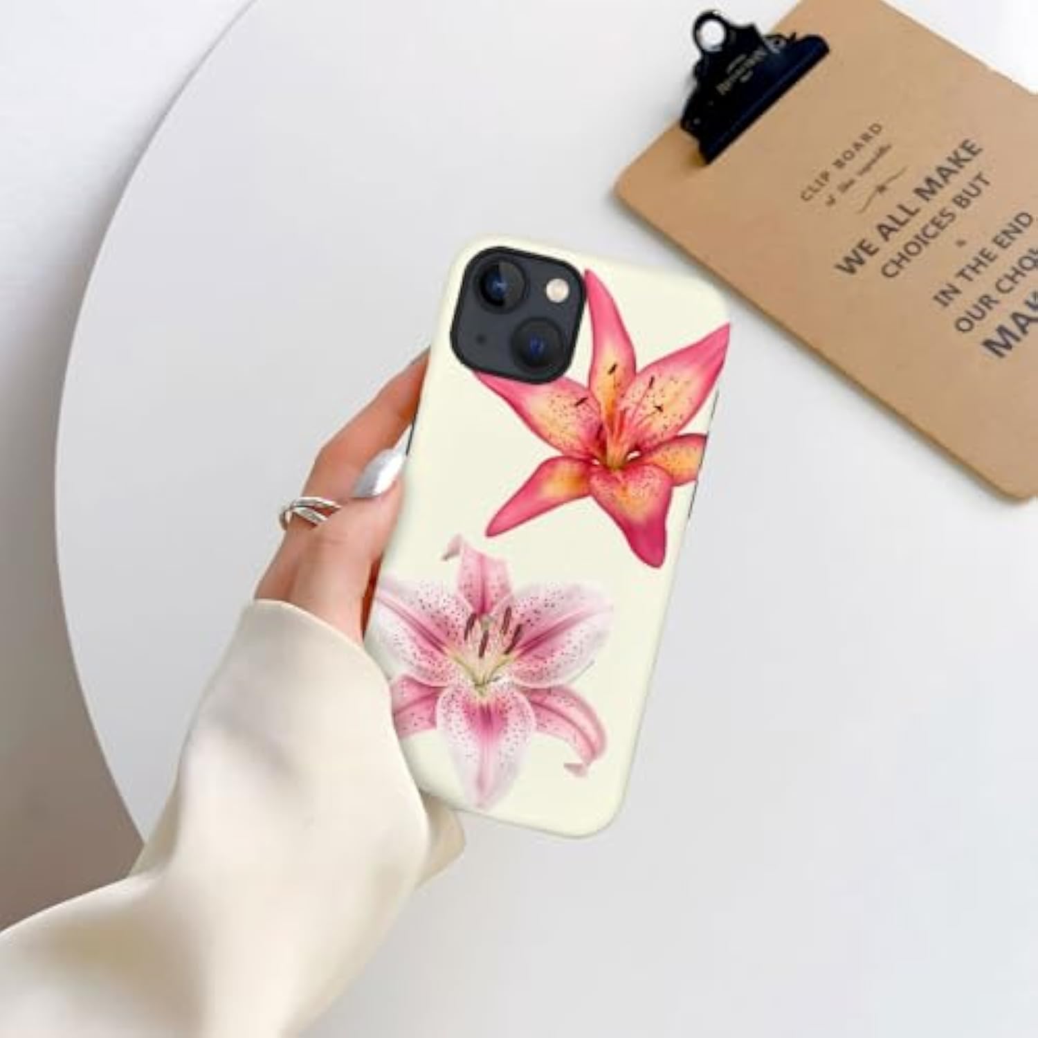 Compatible With Iphone 15,Durable & Shockproof Phone Case Cover Design - Pink Lily Flower