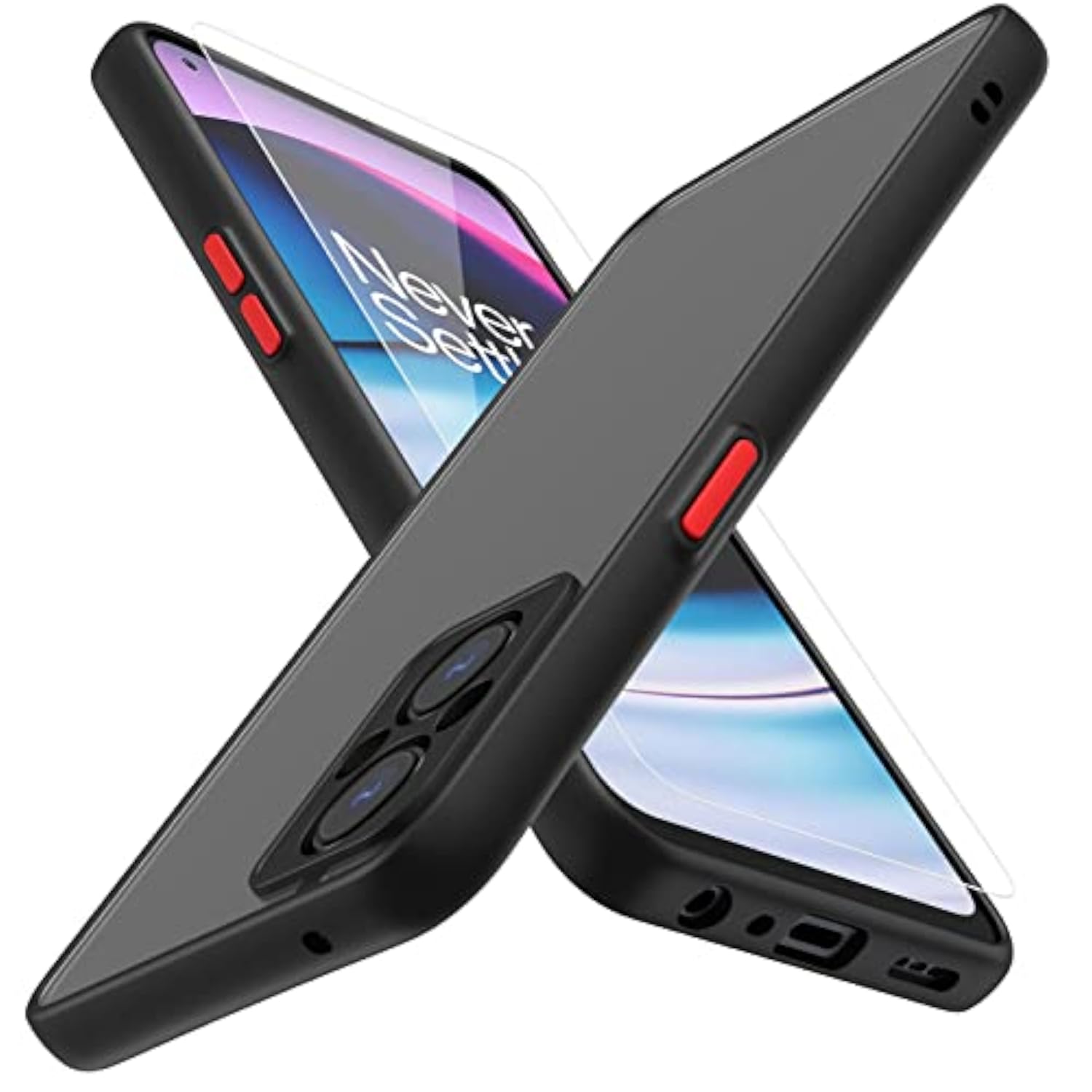OnePlus Nord N20 5G Ultra Thin Slim Fit Case with Camera Cover and Screen Protector, Black