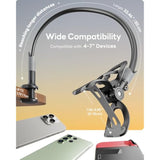 Gooseneck Bed Phone Holder, Flexible Long Arm Phone Mount For Desk, Clip Bracket Clamp Stand, Stand, Mobile Cell Phone Stand Document Camera Nintendo Switch (Black)