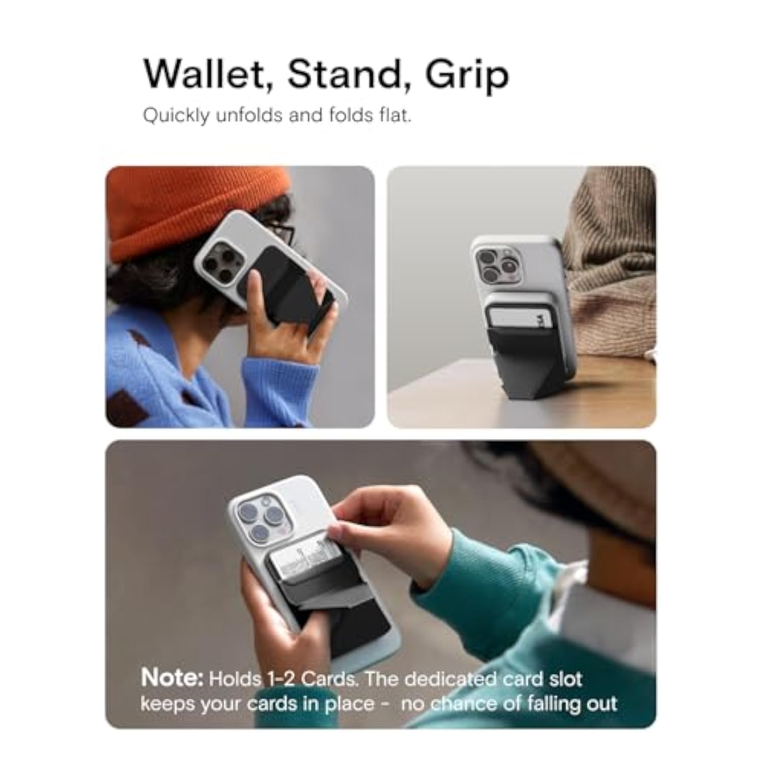 Magnetic Wallet Stand with Angle Adjustment for iPhone 15/14/13/12 - Jet Black