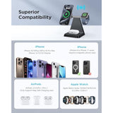 Charging Station For Multiple Devices Apple: 3 In 1 Magnetic Wireless Charger Stand For Mag Safe Iphone - Nightstand Charging Dock For Iphone 16 15 14 13 12 Pro Max Plus Apple Watch Airpods