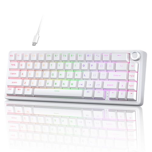 Tmkb T68E 60% Wired Gaming Mechanical Keyboard, Rgb Backlit Hot-Swappable Gasket Mount, Creamy Keyboard With Pre-Lubed Blueberry Switch, White