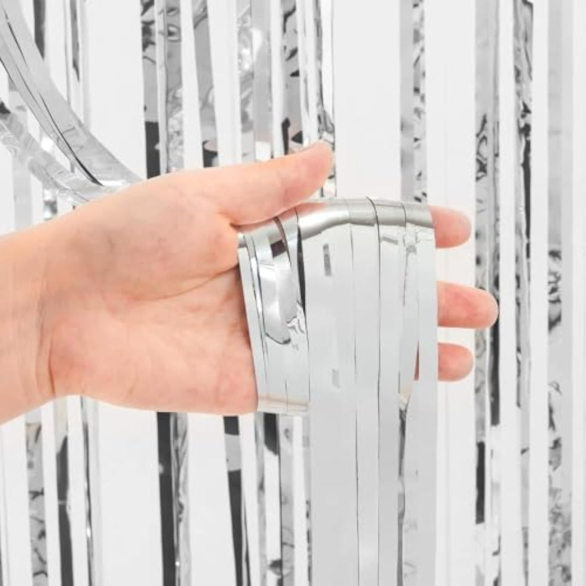 Silver Foil Fringe Curtain Party Backdrop Metallic Tinsel Photo Booth Decor