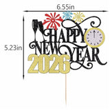 Happy New Year 2026 Cake Topper Winter Holiday Party Decor