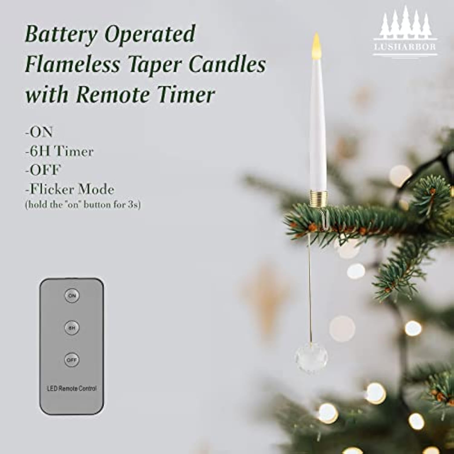 Christmas Tree Candles, 10 Pack Flameless Taper Candles For Christmas Tree Decor, Fake Led Candle Battery Operated With Remote For Xmas Wedding Home Gift With Crystal Ball Hook