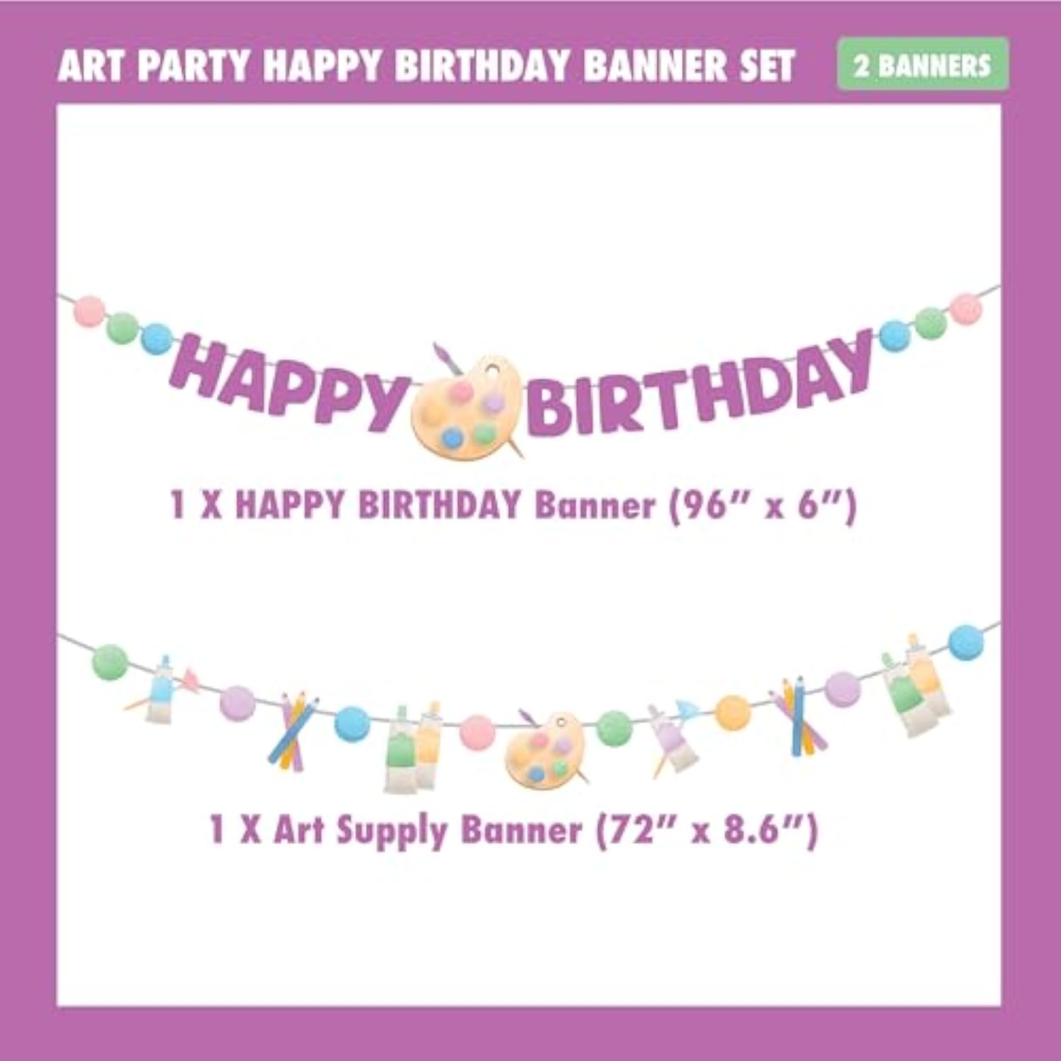 Art Party Banner Set with Happy Birthday & Paint-Themed Garland for All Ages