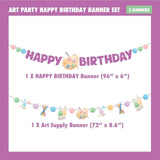 Art Party Banner Set with Happy Birthday & Paint-Themed Garland for All Ages
