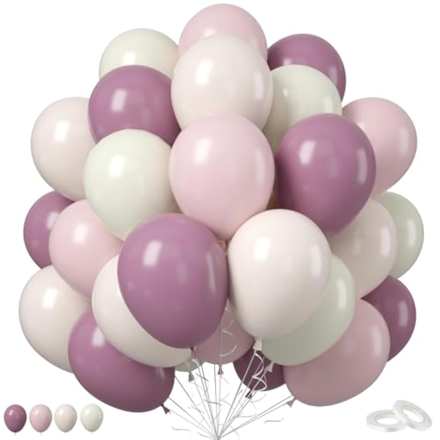 Pink And Purple Balloons, 50Pcs 12Inch Dusty Purple Lavender Pastel Macaron Pink Sand White Balloon Boho Balloon For Girls Birthday Baby Shower Wedding Boho Bridal Shower Decorations