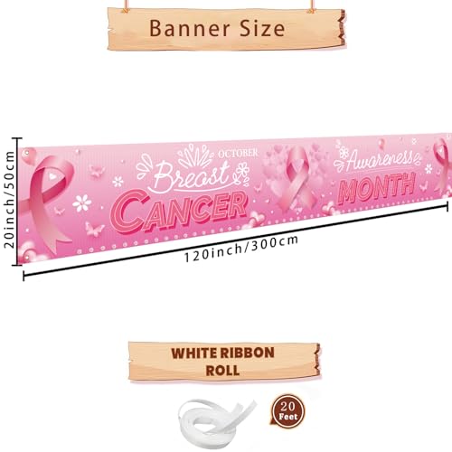 Breast Cancer Awareness Month Decorations, Breast Cancer Awareness Banner, Breast Cancer Awareness Decorations Outdoor Banner for Home or Office, 118 x 20 Inch