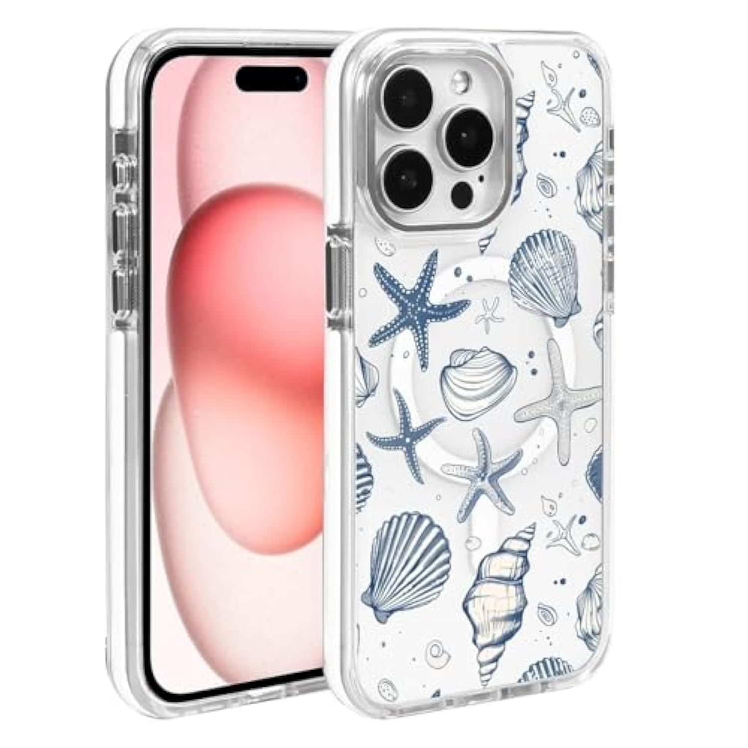 Compatible With Iphone 16 Pro Case For Magsafe, Clear White With Ocean Shells Design Drop Proof Rugged Magnetic Charge Shockproof For Iphone 16 Pro