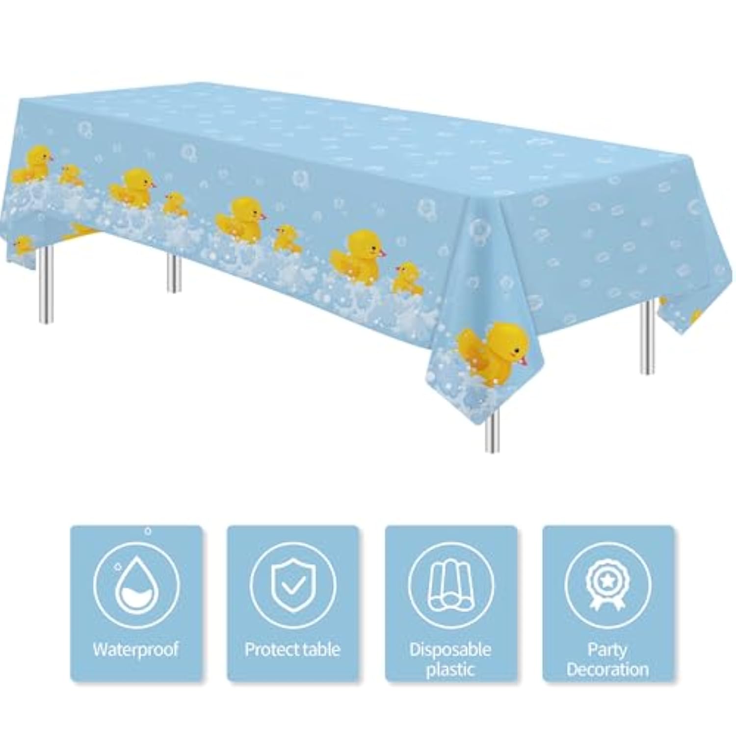 Rubber Duck Party Decorations Tablecloth - Disposable Duck Party Supplies Table Cover, Bubble Bath Rubber Duck Theme Table Cloth For Birthday Baby Shower - 3 Pack (54In X 108In)