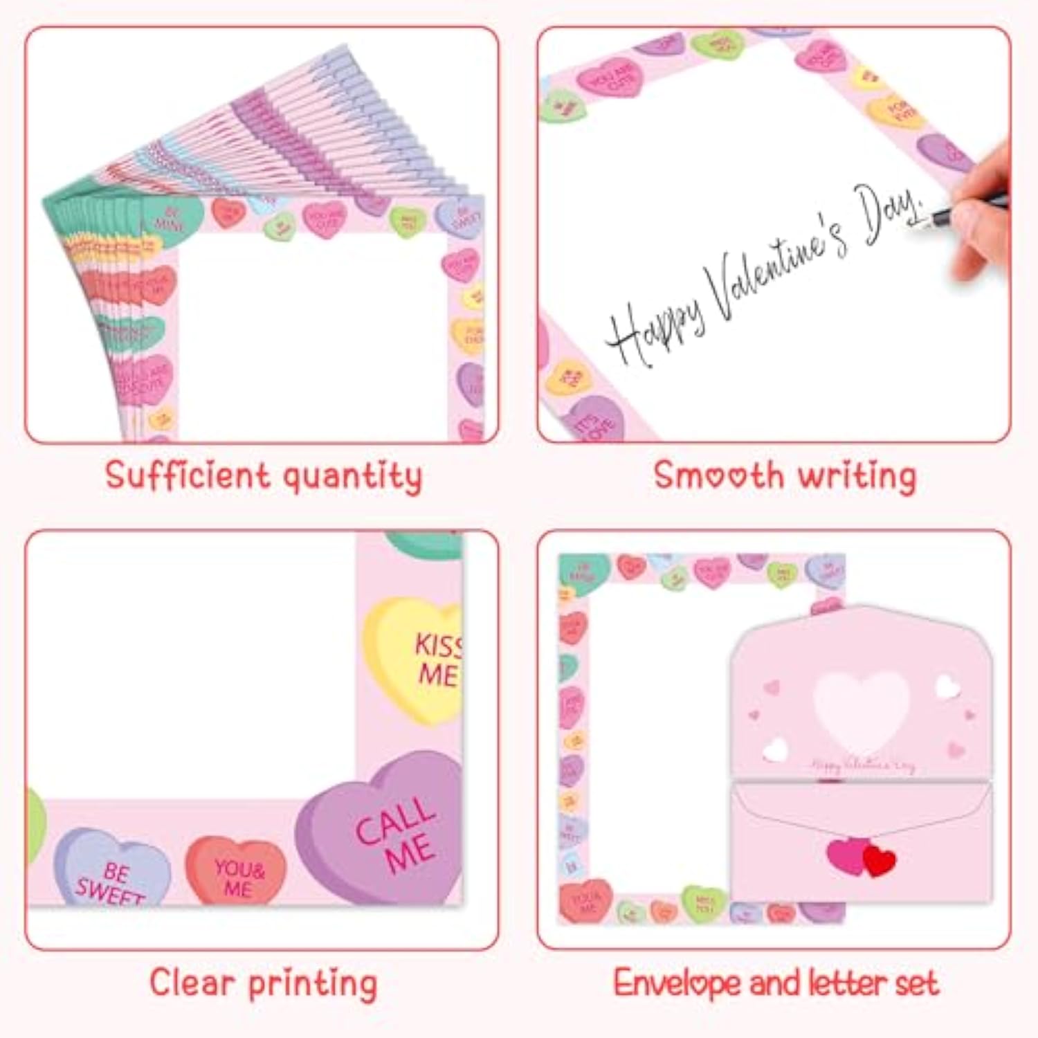 50 Pack Valentine'S Day Letterhead With Envelopes Love Heart Border Computer Stationery Paper For Note Letters To Valentines Wedding Anniversary Holiday Printer Paper Invitation Office School 8.5X11In