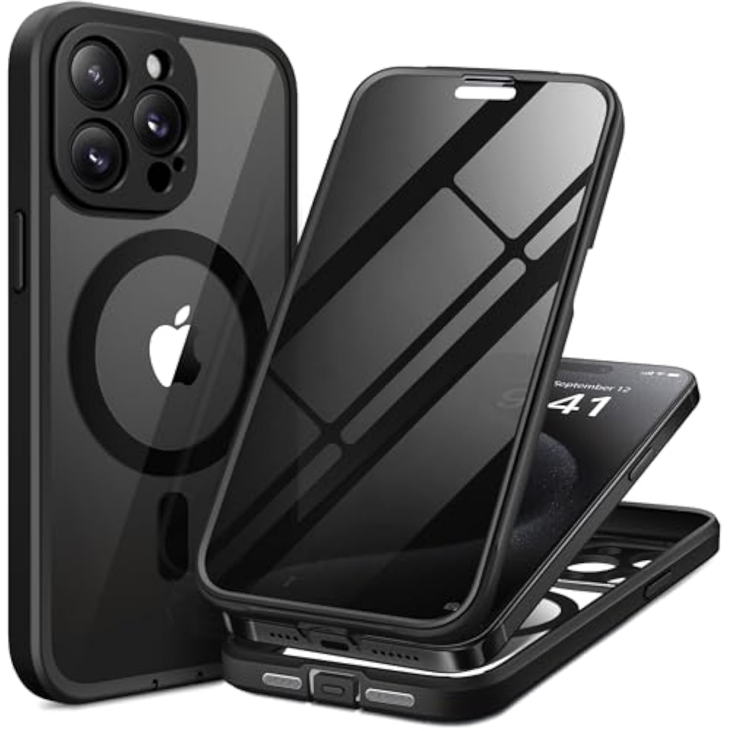 Magnetic For Iphone 15 Pro Case, Compatible With Magsafe, Built-In Privacy Screen Protector And Camera Protection, Anti Spy Full Body Dustproof Shockproof Hard Phone Case 6.1", Black