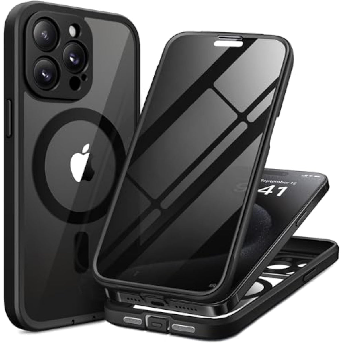 Magnetic For Iphone 15 Pro Case, Compatible With Magsafe, Built-In Privacy Screen Protector And Camera Protection, Anti Spy Full Body Dustproof Shockproof Hard Phone Case 6.1", Black