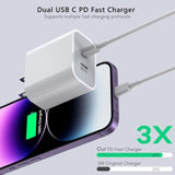 Iphone Charger [Apple Mfi Certified] 2Pack Pd Dual Usb C Charger Block Fast Charging Wall Charge Plug With 10Ft Long Rapid Type C - Lightning Cable Apple Charge For Iphone 14/13/12/11/Xs/Xr/Se, Ipad