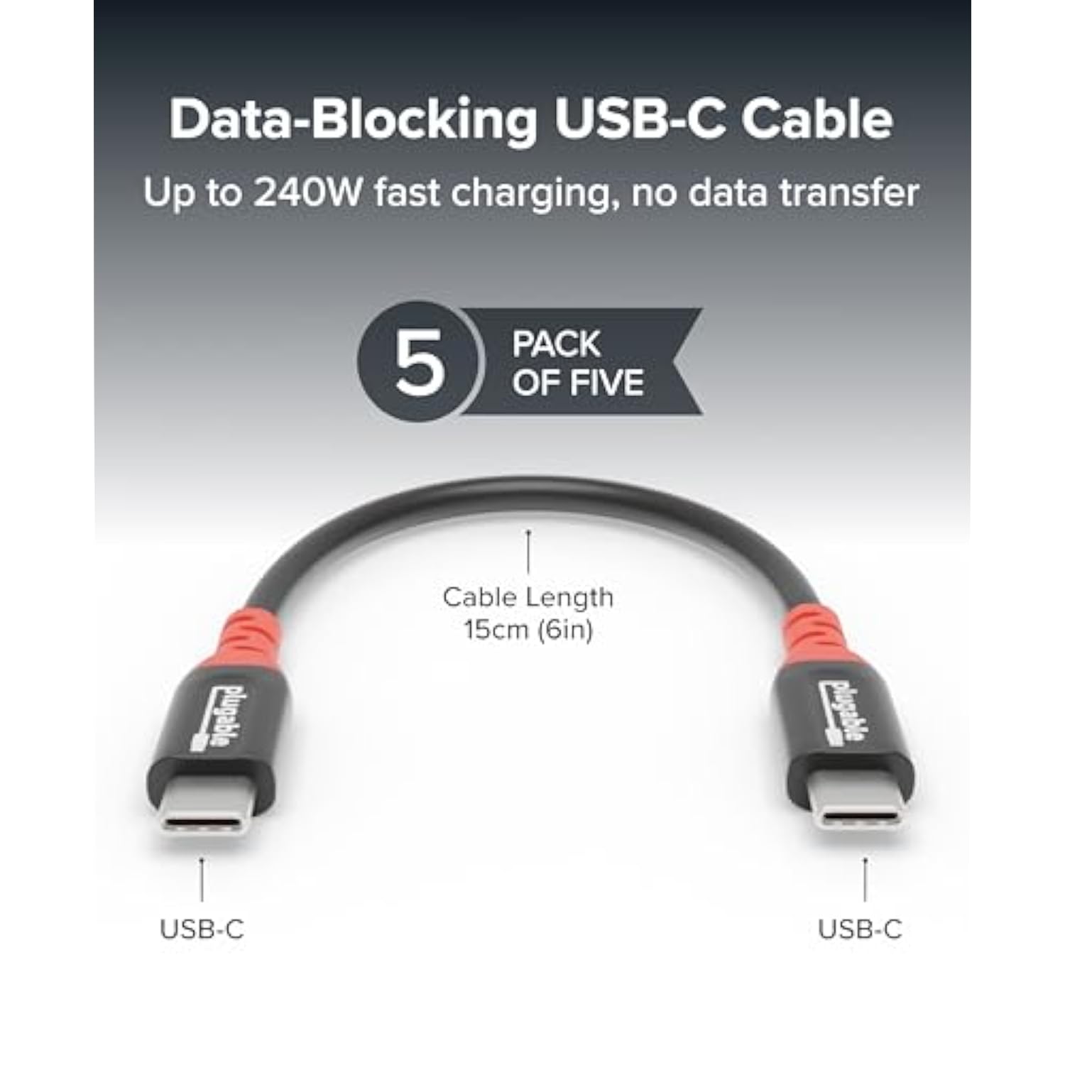 Usb C To Usb C Cable, Data Blocker Charge Only Cable 6In (Pack Of 5): 240W Safe Charging For Macbook Pro, Iphone 15/16, Ipad, Xps And More Usbc Devices (Usbc-Ccs5X)
