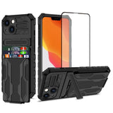 Premium iPhone 13 Wallet Case with Card Holder, Black - Protective Phone Case with Tempered Glass Screen Protector