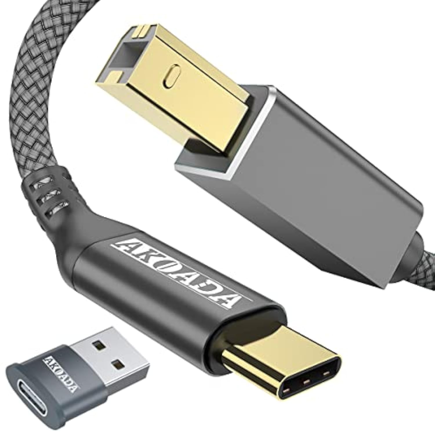 Usb C Printer Cable 15Ft, Usb B To Usb C Cable Compatible With Midi, Piano, Macbook Pro, Ipad Pro, Hp Canon Printers, Lexmark, Brother, Xerox, Macbook Air And More Type-C Devices/Laptops (Grey)