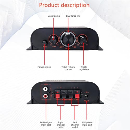 HiFi Power Amplifier 2 x 20W Stereo Audio Amp with 5.0 USB SD AUX for Home Theater Car Garage