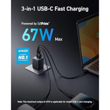 Anker Prime 67W USB C Charger, Anker GaN 3-Port Compact Fast PPS Wall Charger, for MacBook Pro/Air, Pixelbook, iPad Pro, iPhone 16/15/Pro, Galaxy S25/S24, Note20, Pixel, Apple Watch