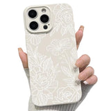 Compatible With Iphone 16 Pro Case Cute Aesthetic Floral Flower Rose Line Pattern For Women Girl Trendy Slim Fit Tpu Silicone Shockproof Full Camera Protection Cover - White