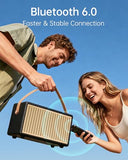 Retro Outdoor Bluetooth 6.0 Speaker, 56H Playtime Portable Wireless with Deep Bass, IPX6 Waterproof, USB-C Fast Charge, AUX Input, Loud Vintage