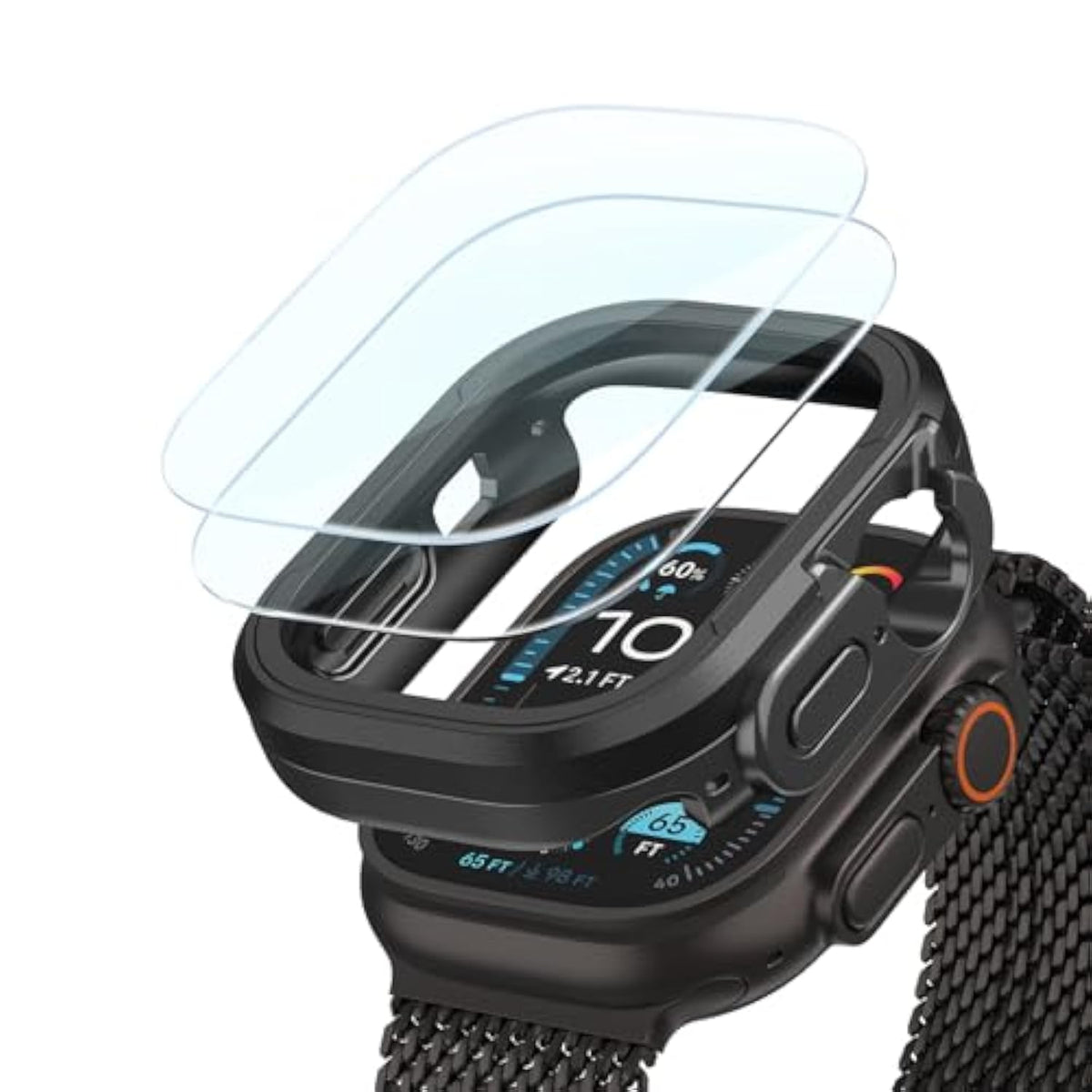 2 Pack Screen Protector And 1 Pack Aluminum Alloy Case Compatible With Apple Watch Ultra 2/Ultra 49Mm, 9H+ Screen Protector With Auto-Alignment Installation Frame, Military Grade Case, Black