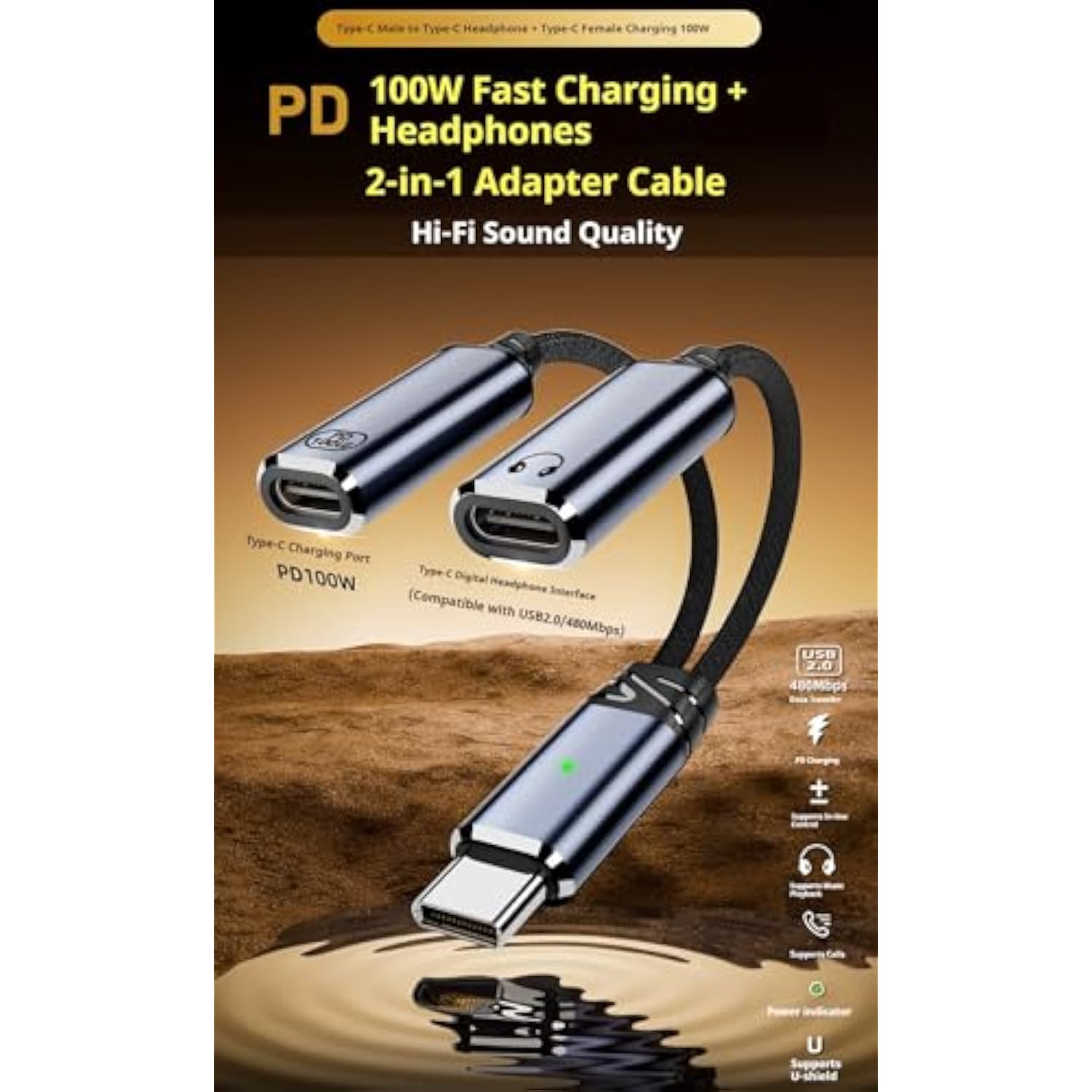 Usb C Splitter, Dual Usb C Headphone And Charger Adapter Audio Dongle Cable With Pd 100W Fast Charging For Iphone 16/15 Series, Ipad, Macbook, Galaxy S24/S23 And More (White)