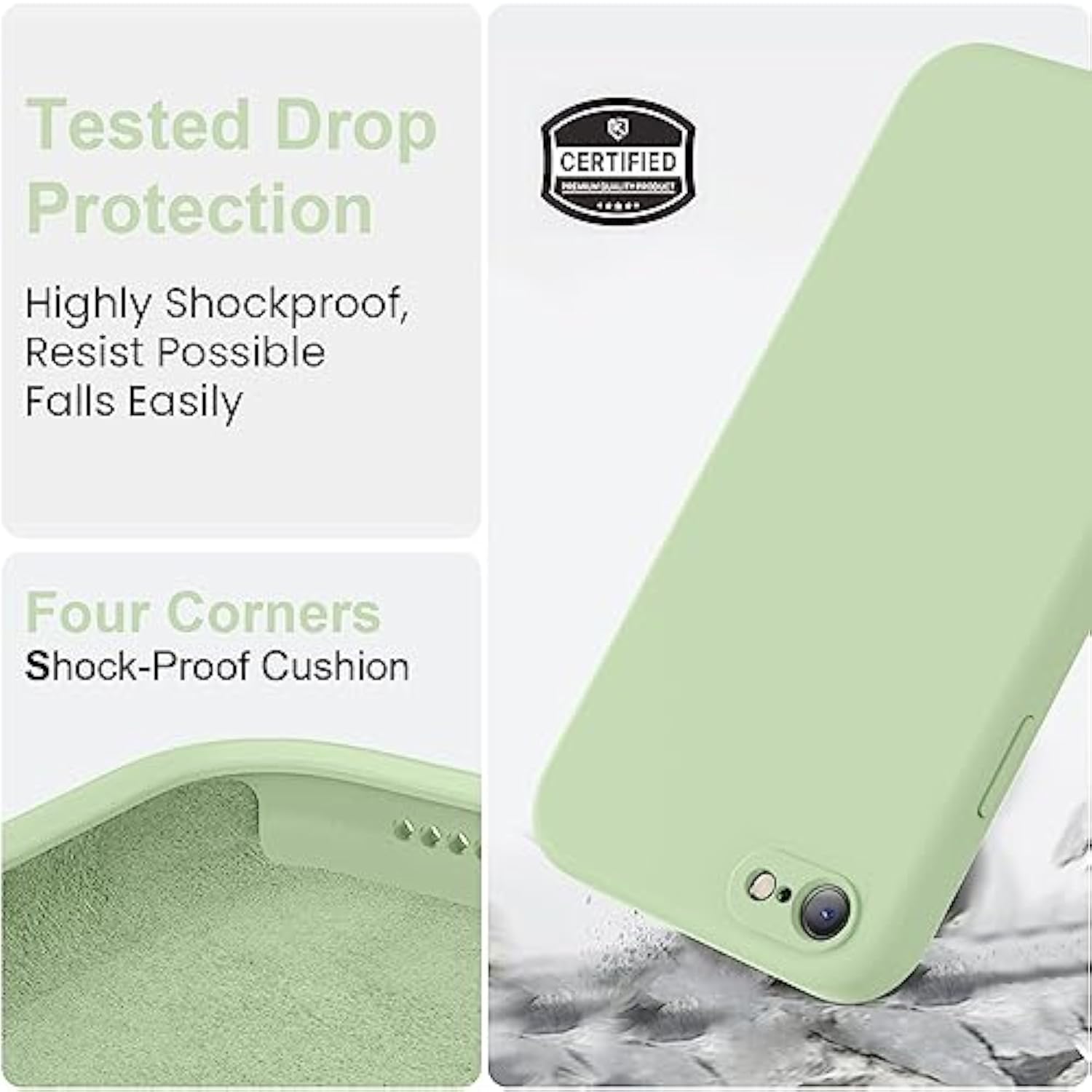 For Se Case 2022/3Rd/2020, 8/7 Case, Upgraded Liquid Silicone With [Flat Edges] [Camera Protection] [Soft Anti-Scratch Microfiber Lining] Phone Case For Se - Matcha