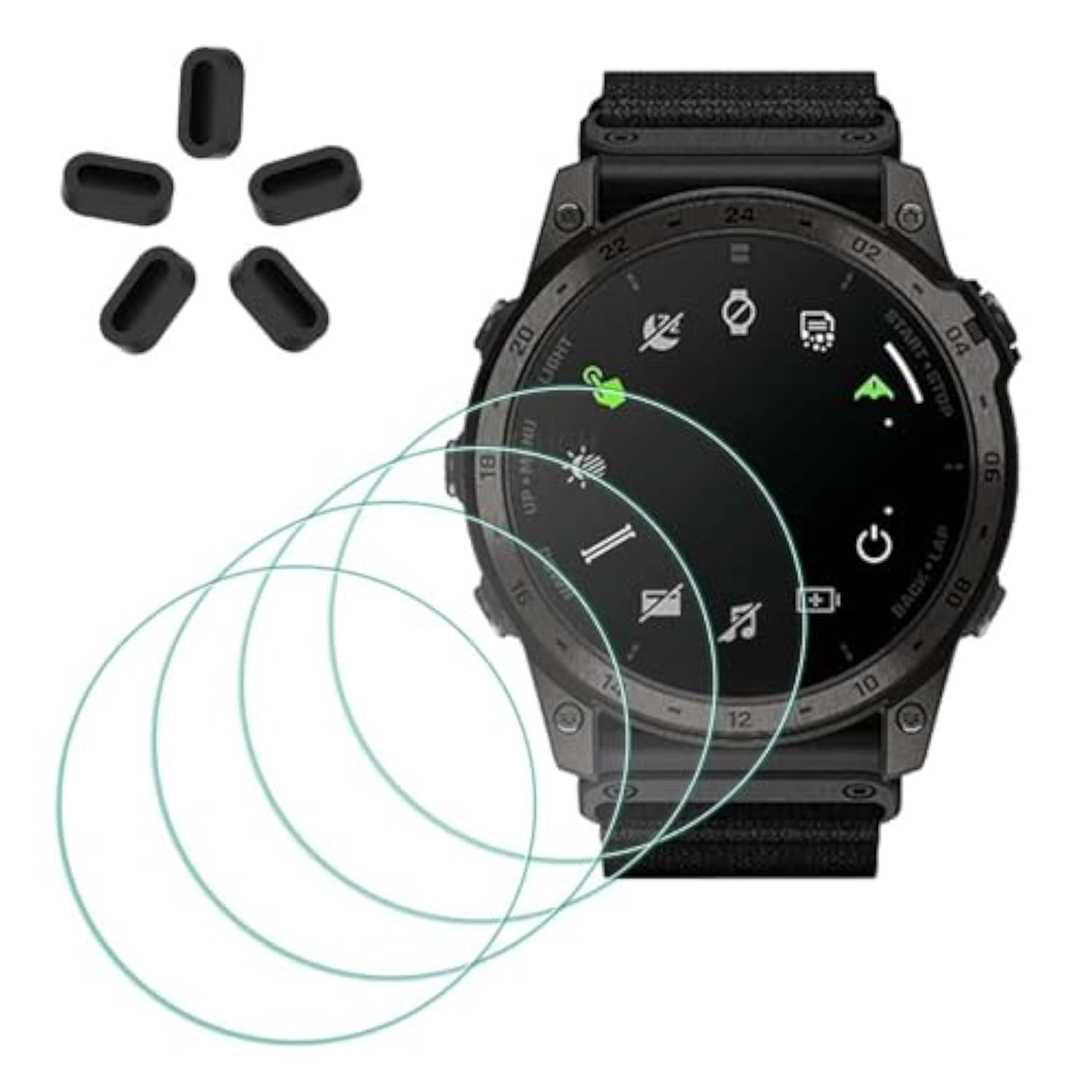 Screen Protector For Garmin Tactix 7 Amoled Smartwatch [4 Pcs] + Anti-Dust Plugs 5Pcs, Tempered Glass 9H Hardness Anti-Scratch Bubble Free Film Ultra-Thin Protective Cover