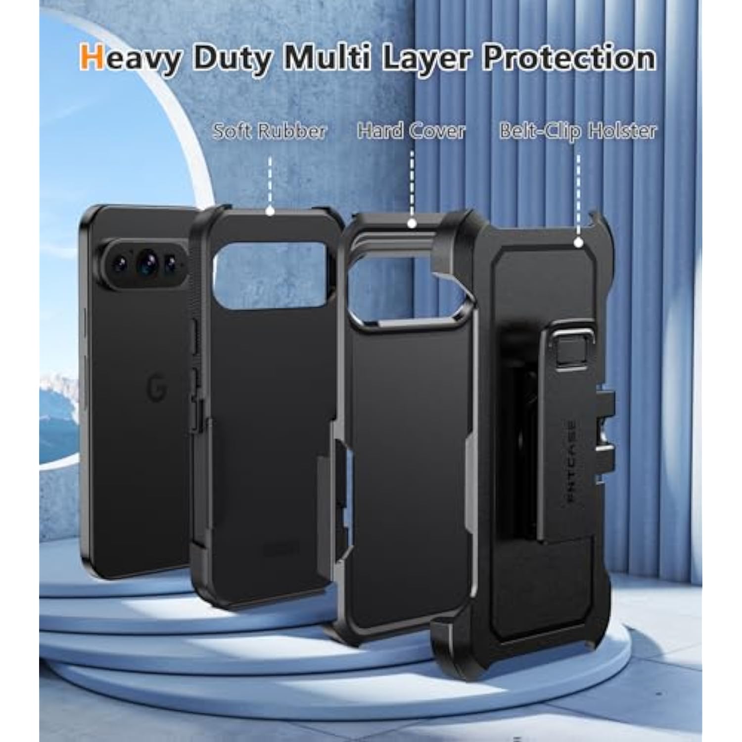 Pixel 9 Pro XL Dual Layer Case with Belt Clip, Heavy Duty Shockproof - Black