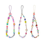 3-Pack Smile Face Beaded Phone Lanyards Rainbow Clay Pearl Wrist Straps
