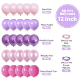 Pink Purple Balloons Set, 60Pcs Purple And Pink Party Balloon, 12Inch Pastel Metallic Purple Pink Latex Balloons Birthday Balloons For Girls Princess Butterfly Wedding Baby Shower Decorations