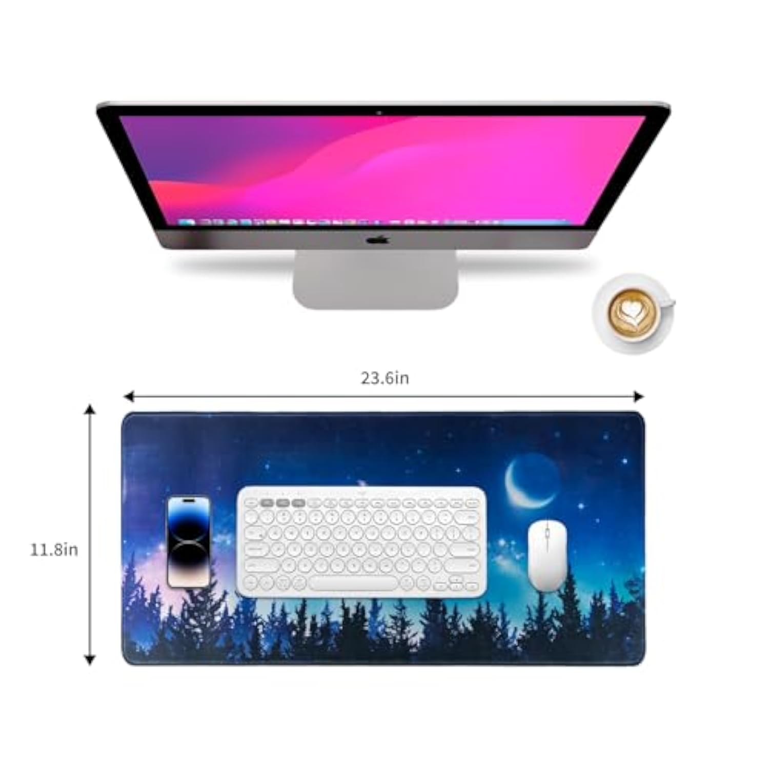 Mouse Pad Large Desk Mat, Extra Large Gaming Computer Mousepad With Stitched Edges Non-Slip, Keyboard Mouse Pad For Desktop Cute Aesthetics Home Office Moon Starry Desk Accessories 23.6 * 11.8 Inch