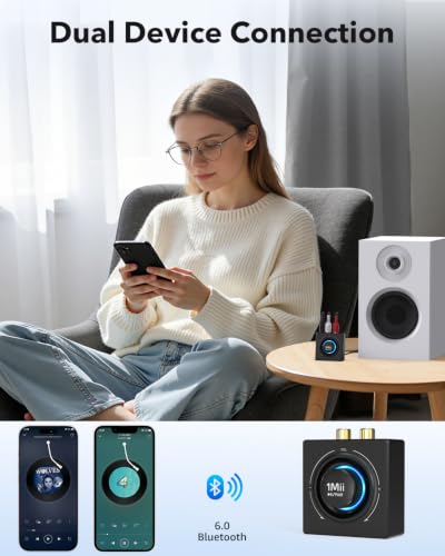 B06T3 Bluetooth 6.0 Receiver for Home Stereo, Knob Volume Control, RCA & 3.5mm AUX Jack, Wireless Audio Adapter for Old Speakers, Wired Speakers,