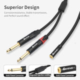 3.5Mm To Dual 1/4 Y Splitter Cable, 1/8" Female Trs To Dual 6.35Mm Ts Male Adapter, Female Mini Jack Stereo To 2 Quarter Inch Mono Converter 1 Feet