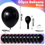 Black Balloons, 50 Pcs 12 Inch Latex Party Balloons, Matte Black Balloon For Birthday, Baby Shower, Anniversary, Graduation, Wedding Decorations - Black