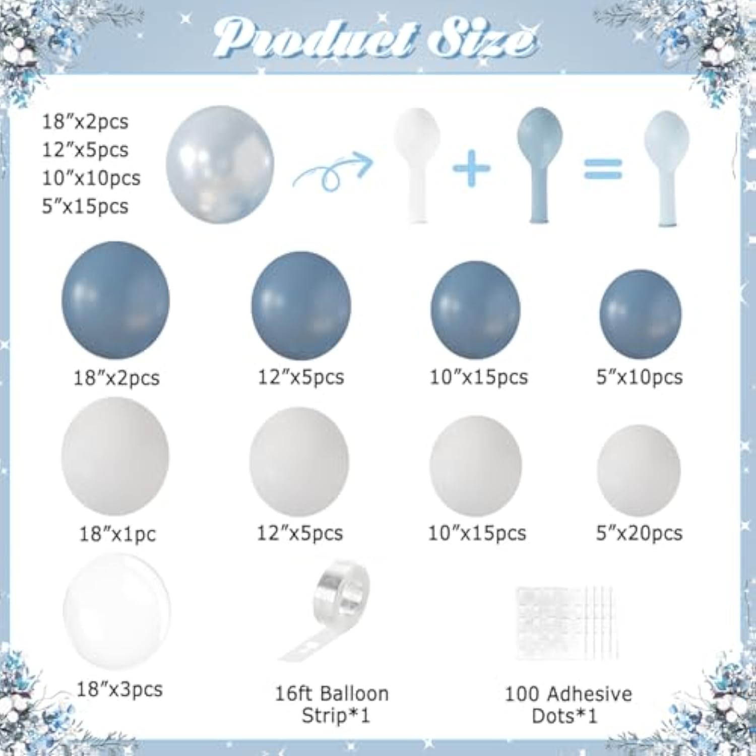 Dusty Blue Balloon Arch Kit 108Pcs Double Stuffed Balloons Garland Including Dusty Blue Pearl White Balloons Different Size For Birthday Baby Shower Bachelorette Party Decorations